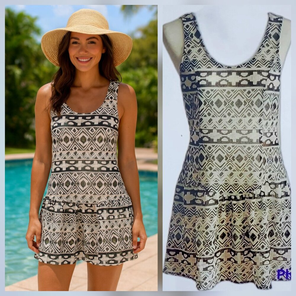 En Creme Beach Swimsuit Boho Cover Up Tank Dress Neutral Sz M NEW